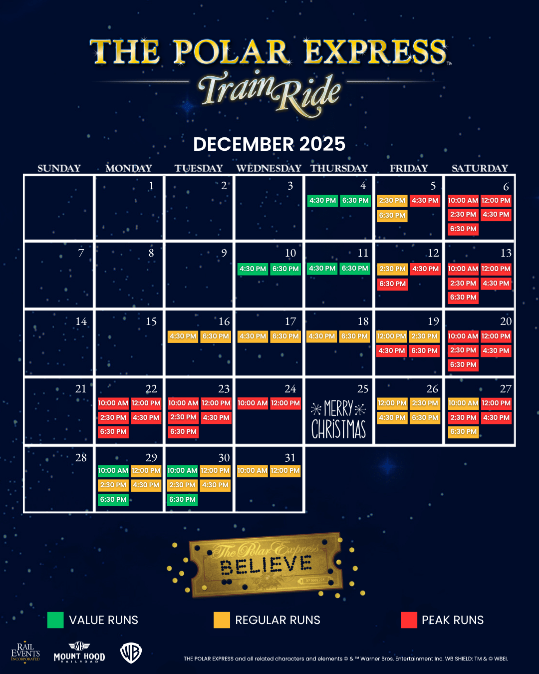 2025 – December Polar Express Schedule 2025 - December Polar Express Schedule