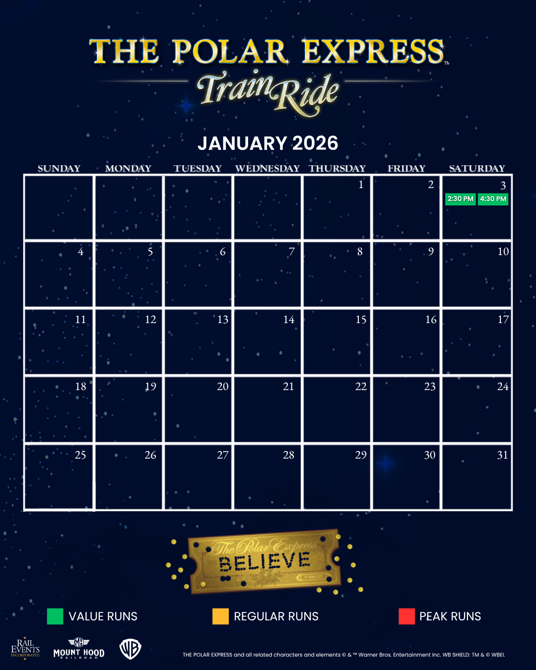 2025 – January Polar Express Schedule 2025 - January Polar Express Schedule