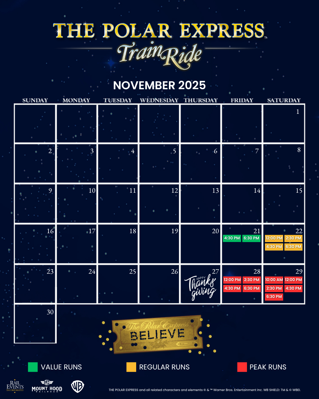 2025 – November Polar Express Schedule 2025 - November Polar Express Schedule