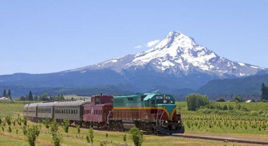 a train is parked on the side of a mountain